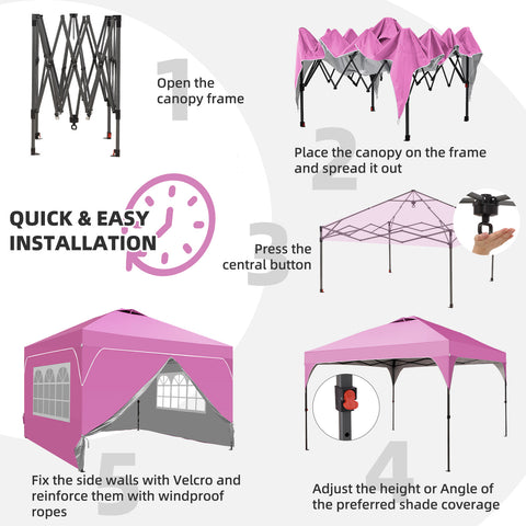 Ainfox 12ftx12ft Pop Up Canopy Tent with 4 Sidewalls One Push Tent Canopy with Wheeled Carry Bag, 8 Stakes and 4 Ropes