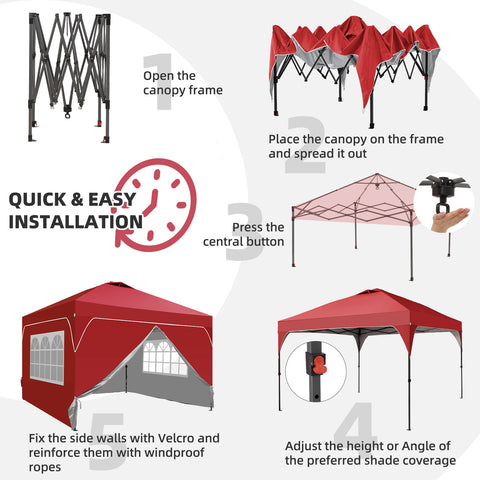 Ainfox 12ftx12ft Pop Up Canopy Tent with 4 Sidewalls One Push Tent Canopy with Wheeled Carry Bag, 8 Stakes and 4 Ropes