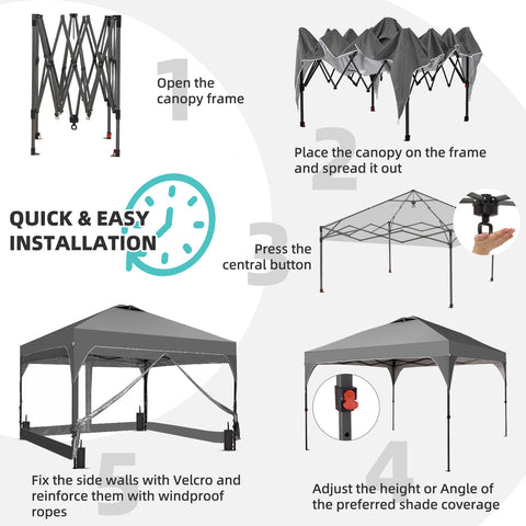 Ainfox 12ft x12ft Pop Up Canopy With 4 transparent sidewalls Outside Canopy with Wheeled Carry Bag, Bonus 8 Stakes and 4 Ropes