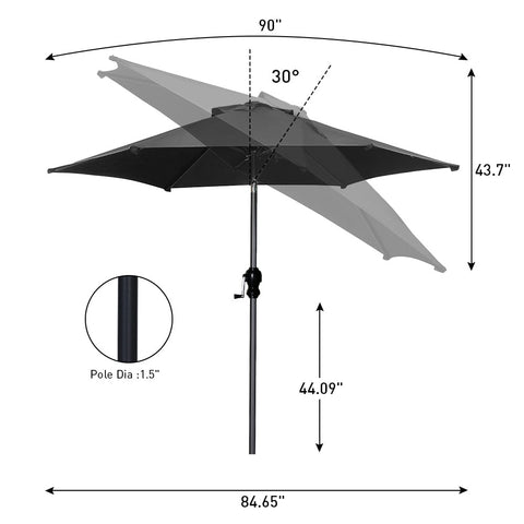 Ainfox 7.5FT Patio Umbrella Outdoor Table Umbrella,Market Umbrella with Push Button Tilt and Crank for Garden, Lawn, Deck, Backyard & Pool