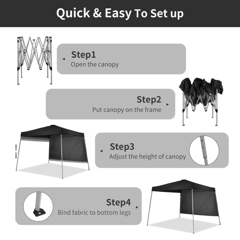 Ainfox 10X10 Pop Up Canopy, Slant Legs Instant Outdoor Canopy Tent with 1 Sidewall, Portable Patio Garden Deck Gazebo Shelter - 10x10 Base 8x8 Top