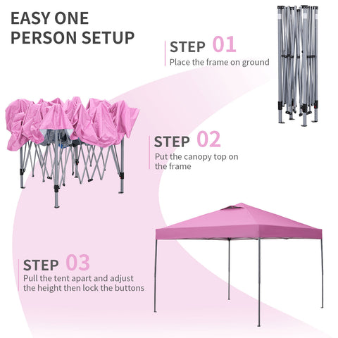Ainfox 12'x12'Pop Up Canopy Tent Center Lock Windproof UV Shelter Wheeled Bag for Outdoor Events Parties Camping,Pink
