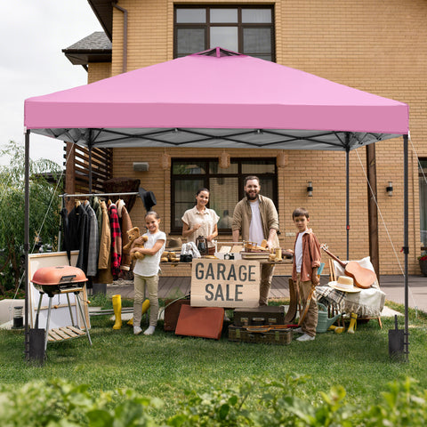 Ainfox 12'x12'Pop Up Canopy Tent Center Lock Windproof UV Shelter Wheeled Bag for Outdoor Events Parties Camping,Pink