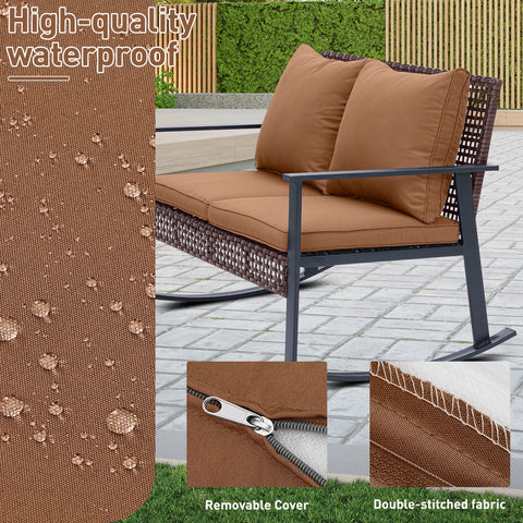 Ainfox Outdoor Patio Furniture Rocking Loveseat, Wicker Rattan Sofa