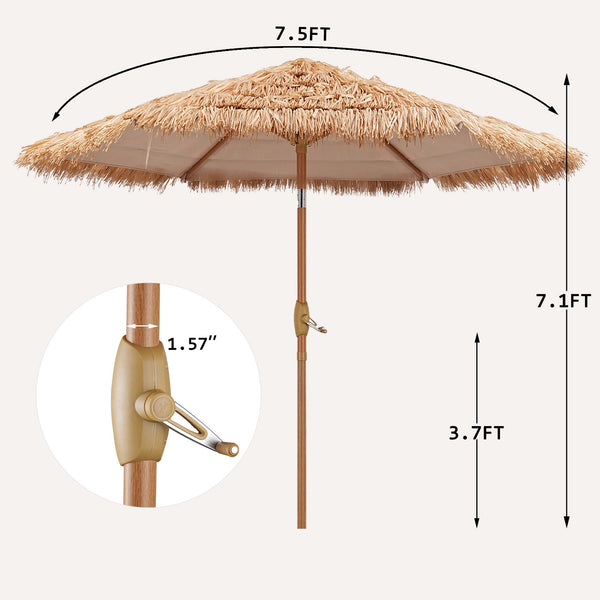 Ainfox Thatched Tiki Patio Umbrella, Outdoor Market Umbrella 7.5FT/9FT/13FT/15FT for Garden, Deck, Backyard, Pool, Beach