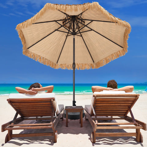 Ainfox 9ft Double Tiers Thatched Tiki Umbrella for Outdoor, Pool, Patio, Beach, Brown
