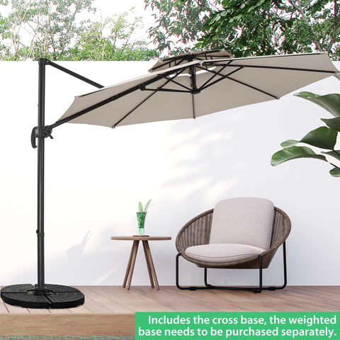 Ainfox 10ft Double Top Heavy-Duty Patio Cantilever Umbrella with Cross Base, Outdoor Large Offset Hanging Aluminum Rotation Sun Shade Umbrella with 360°Rotation Adjustable