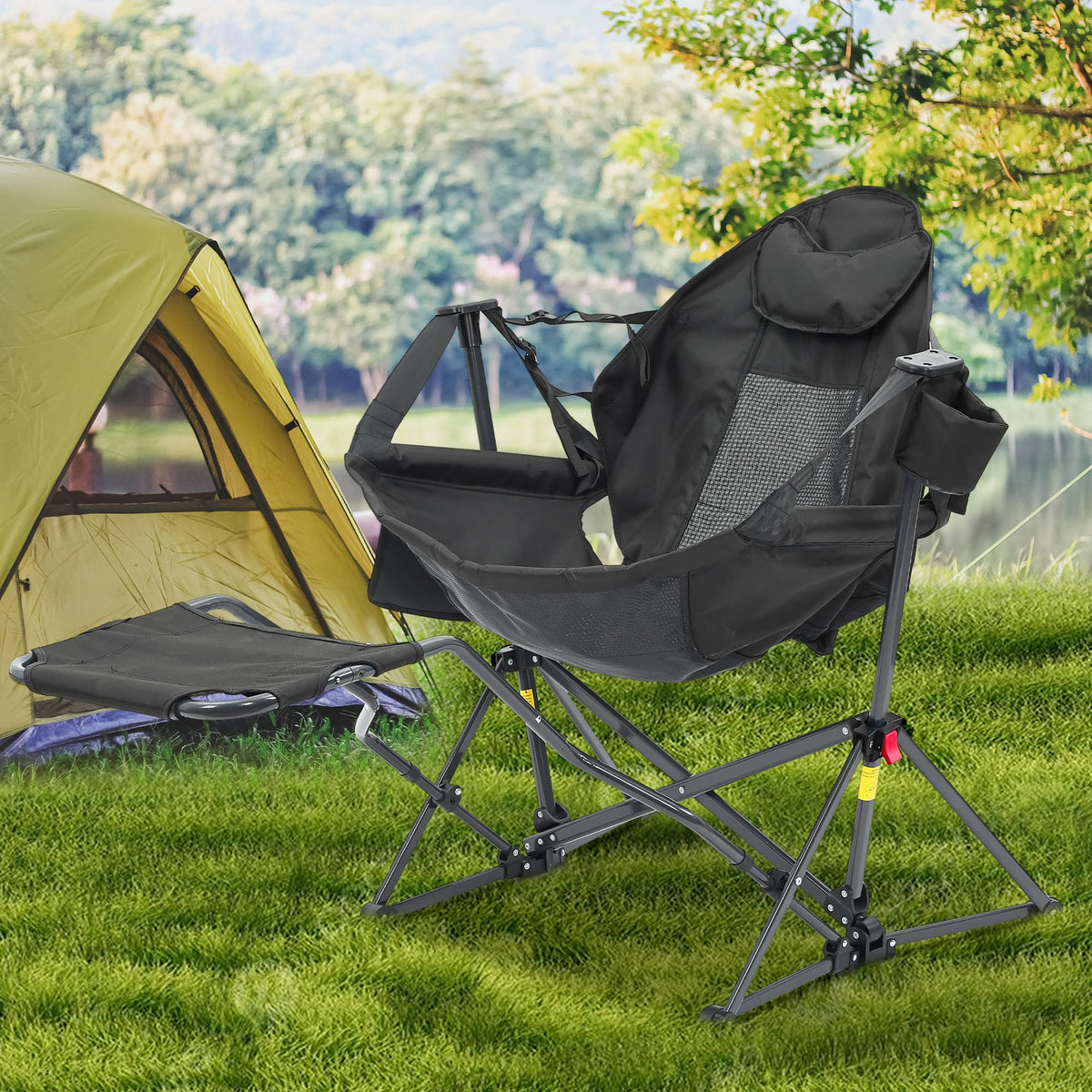 Hammock Camping Chair Footrest Foldable Portable Rocking Chairs Outside Swinging Camp Outdoor Patio Poolside