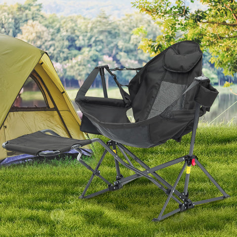 Ainfox Hammock Camping Chair with Footrest, Foldable Portable Rocking Chairs for Adults Outside Swinging Camp for Outdoor Patio Poolside