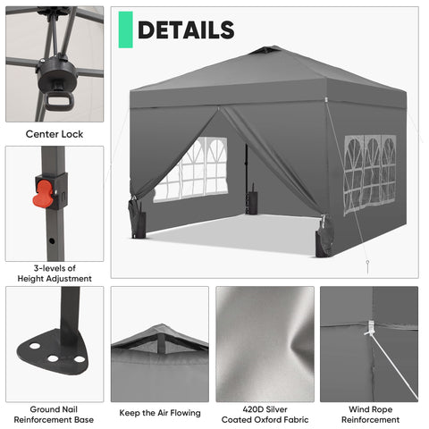 Ainfox 10 x 10 ft Pop up Canopy Tent with Sidewalls,Instant Outdoor Canopies,Shade Tents with Carrying Bag