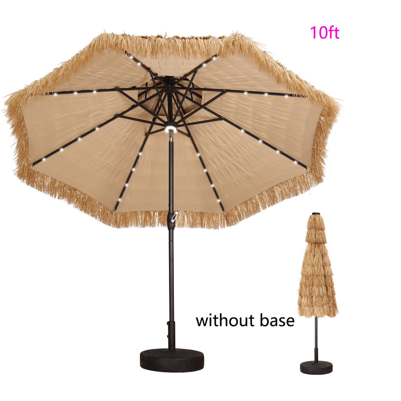 Ainfox 10ft 2 Tier Outdoor Thatched Tiki Umbrella with Tilt Hand crank,32 built-in LED lights  Hawaiian Style Beach Patio Umbrella