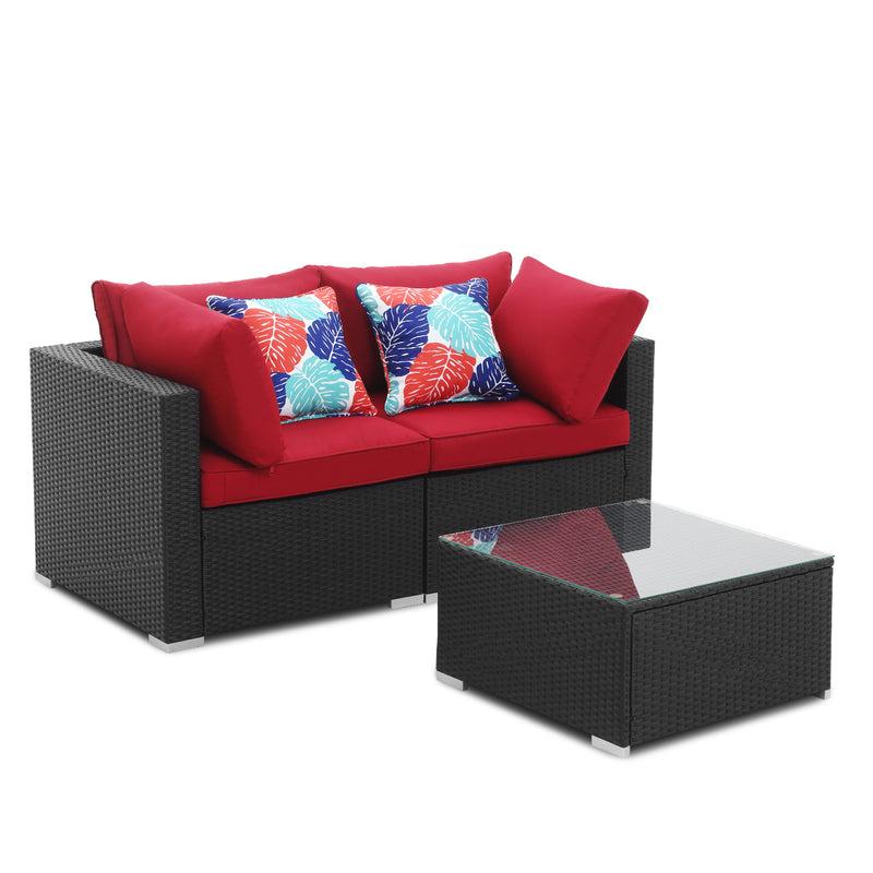 Ainfox 3Pieces Outdoor Patio Furniture sets Steel Frame PE Rattan Wicker Sectional Conversation Sofa Sets