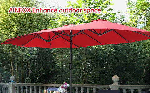 15Ft Double-Sided Patio Umbrella Outdoor Market Umbrella with Crank/Without Base