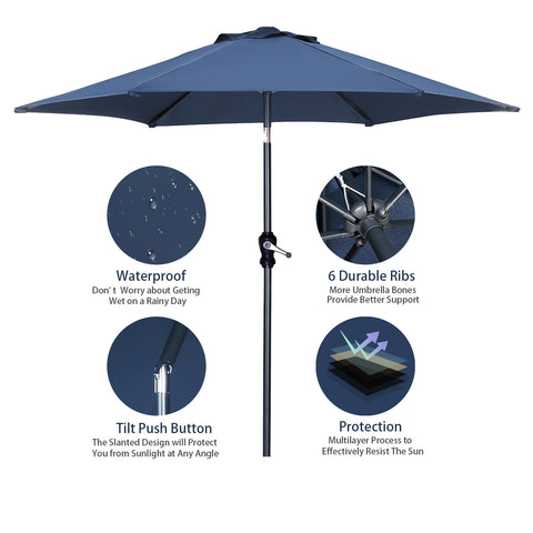 Ainfox 7.5FT Patio Umbrella Outdoor Table Umbrella,Market Umbrella with Push Button Tilt and Crank for Garden, Lawn, Deck, Backyard & Pool