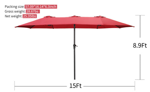 15Ft Double-Sided Patio Umbrella Outdoor Market Umbrella with Crank/Without Base