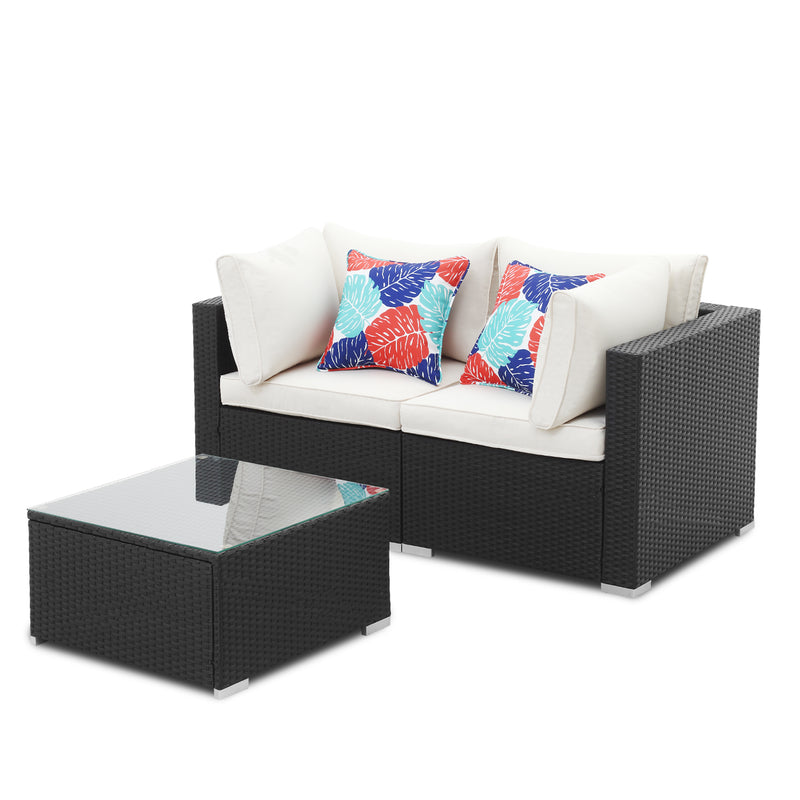 3 Pcs Outdoor PE Sofa Furniture Wicker Sofa Furniture Patio Rattan