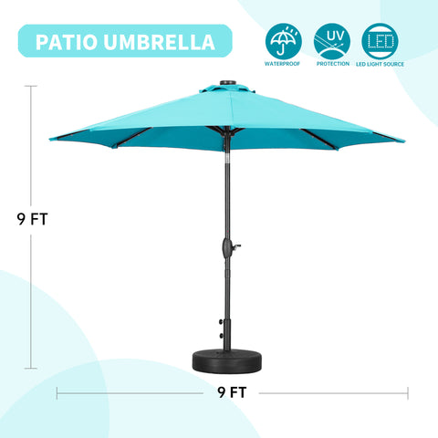 9ft Solar 32 LED Lighted Umbrella with 8 Ribs Adjustment and Crank Lift System for Patio Waterproof Sun Protection-Without Base