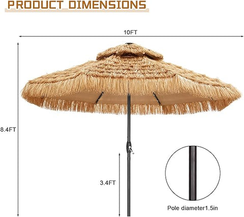 UNIDAZE 9FT Double Tiers Solar LED Lights Thatched Hawaiian Tiki Umbrella, Outdoor, Pool, Patio, Beach, Yellow