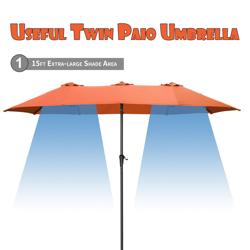 15Ft Double-Sided Patio Umbrella Outdoor Market Umbrella with Crank/Without Base