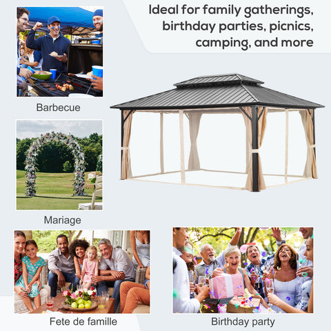 Ainfox 12 ft x 16 ft Steel Outdoor Patio Gazebo with Mesh Screen Double Roof for Lawn, Backyard