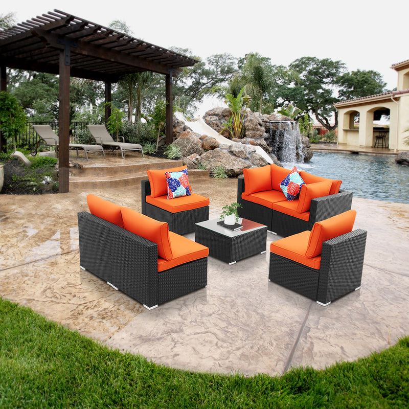 Ainfox 7 Pieces Outdoor Patio Furniture sets Steel Frame PE Rattan Wicker Sectional Conversation Sofa Sets