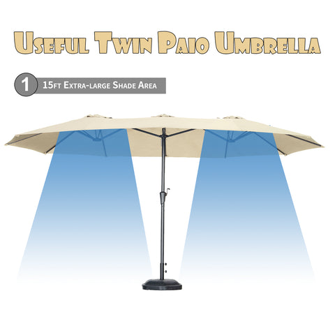 15Ft Double-Sided Patio Umbrella Outdoor Market Umbrella with Crank/Without Base