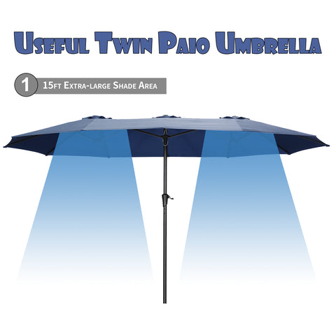 15Ft Double-Sided Patio Umbrella Outdoor Market Umbrella with Crank/Without Base