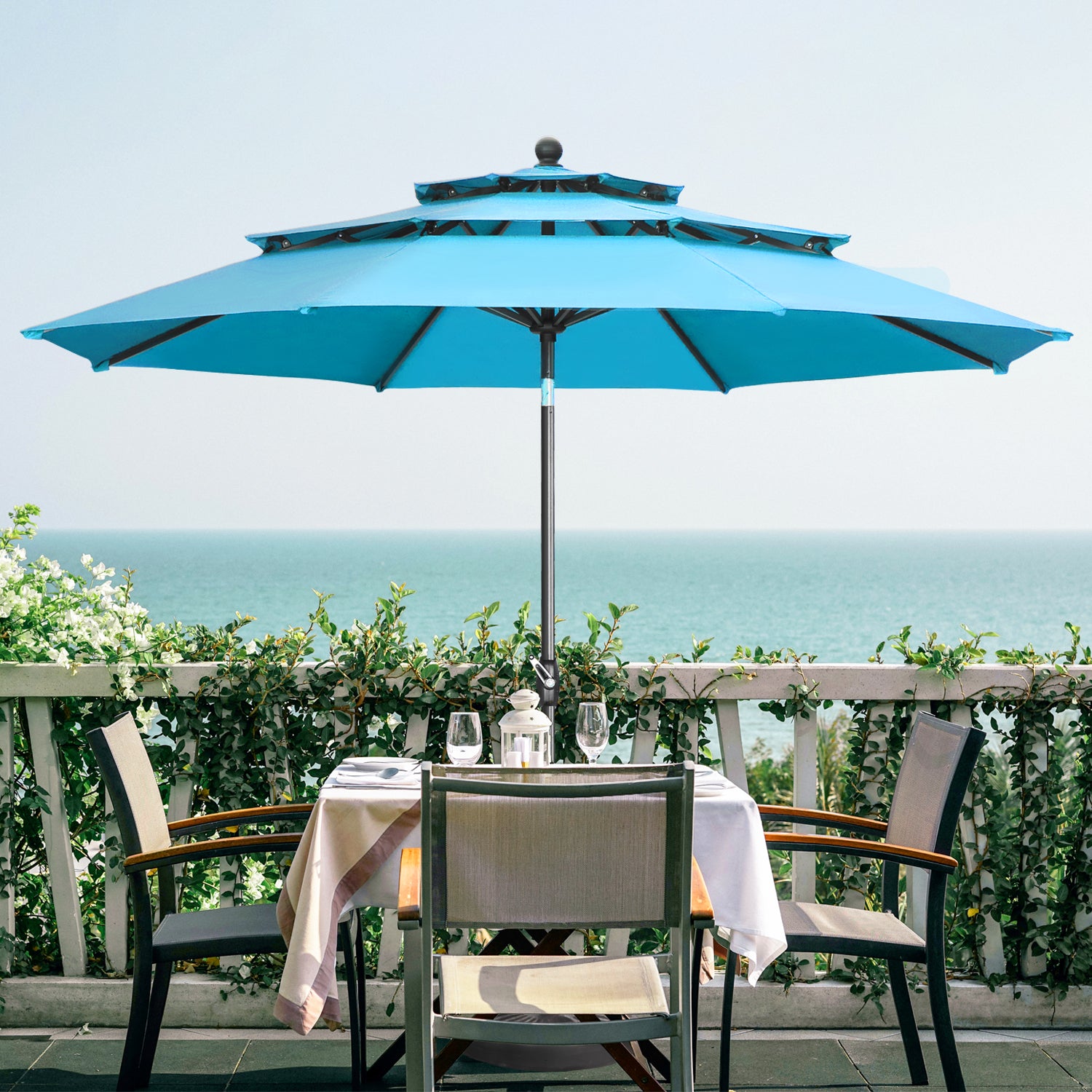 Ainfox 10FT 3 tier vented Patio Umbrella Outdoor Table Umbrella,Market Umbrella with Push Button Tilt and Crank for Garden, Lawn, Deck, Backyard & Ainfox 10FT 3 tier vented Patio Umbrella Outdoor Table Umbrella,Market Umbrella with Push Button Tilt and Crank for Garden, Lawn, Deck, Backyard &