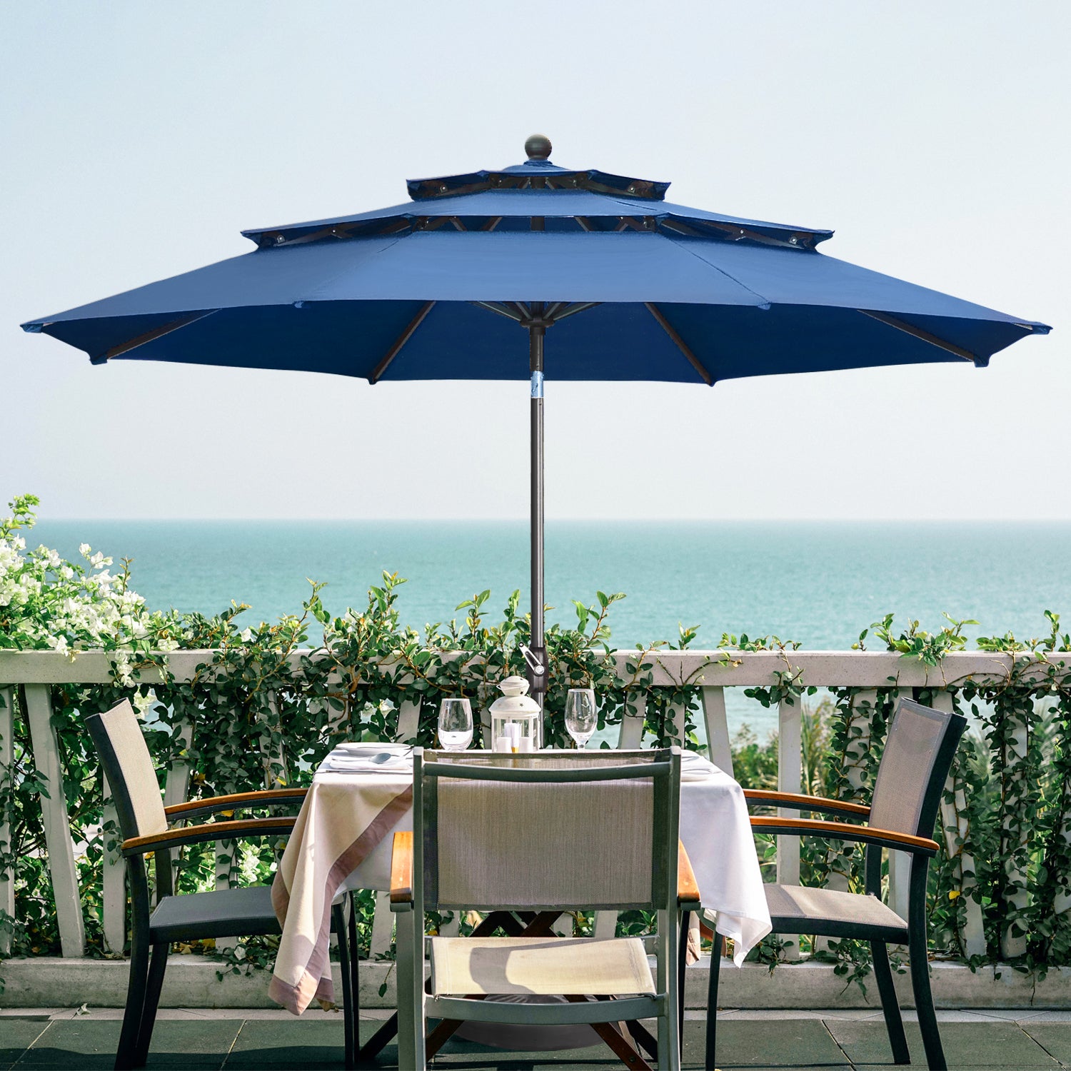 Ainfox 10FT 3 tier vented Patio Umbrella Outdoor Table Umbrella,Market Umbrella with Push Button Tilt and Crank for Garden, Lawn, Deck, Backyard &