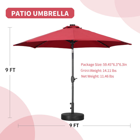 9ft Solar 32 LED Lighted Umbrella with 8 Ribs Adjustment and Crank Lift System for Patio Waterproof Sun Protection-Without Base