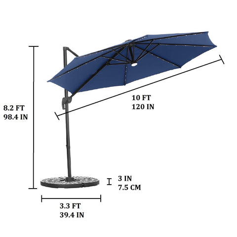 UNIDAZE 10 Ft Patio Offset Cantilever Umbrella 360°Rotation Garden Hanging Umbrella with Cross Base