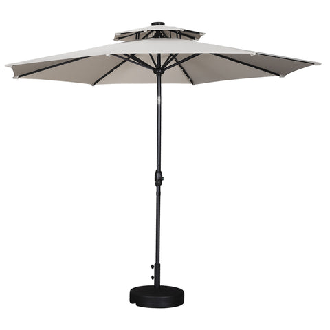 Ainfox 2-Tiers Patio upright pole table umbrella with outdoor solar light, 10' with steering, 8 Sturdy rib sresistant for garden pool & Lawns