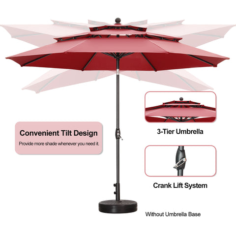 Ainfox 10FT 3 tier vented Patio Umbrella Outdoor Table Umbrella,Market Umbrella with Push Button Tilt and Crank for Garden, Lawn, Deck, Backyard & Pool