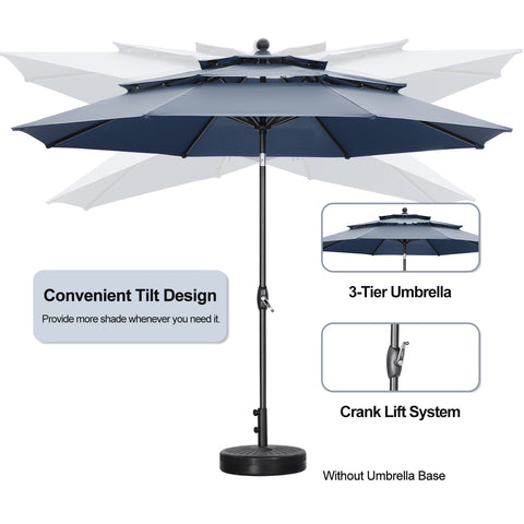 Ainfox 10FT 3 tier vented Patio Umbrella Outdoor Table Umbrella,Market Umbrella with Push Button Tilt and Crank for Garden, Lawn, Deck, Backyard & Pool