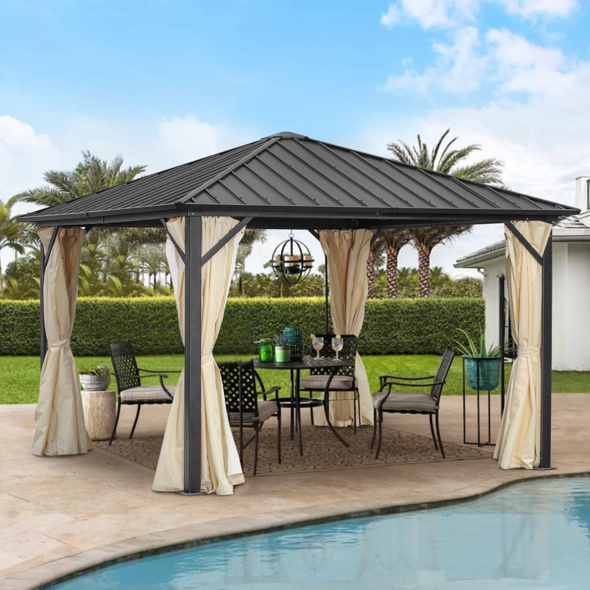 Ainfox 10*10Ft Outdoor Canopy With Mosquito,Single-layer top Iron Pati ...