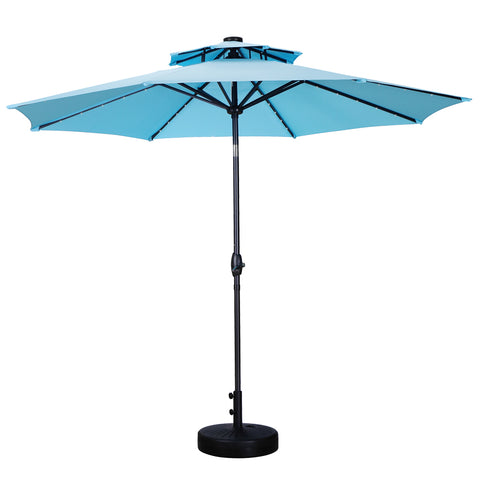 Ainfox 2-Tiers Patio upright pole table umbrella with outdoor solar light, 10' with steering, 8 Sturdy rib sresistant for garden pool & Lawns