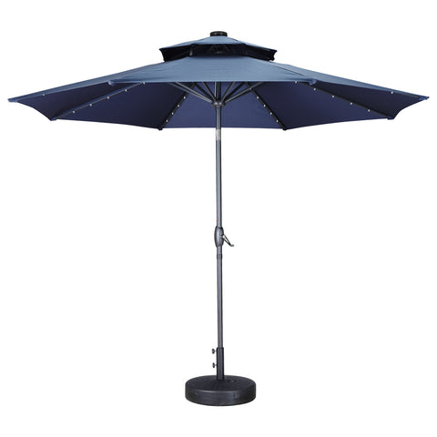 Ainfox 2-Tiers Patio upright pole table umbrella with outdoor solar light, 10' with steering, 8 Sturdy rib sresistant for garden pool & Lawns