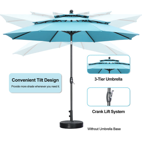 Ainfox 10FT 3 tier vented Patio Umbrella Outdoor Table Umbrella,Market Umbrella with Push Button Tilt and Crank for Garden, Lawn, Deck, Backyard & Pool