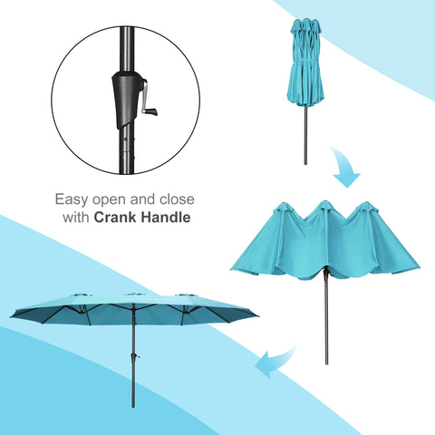 15Ft Double-Sided Patio Umbrella Outdoor Market Umbrella with Crank/Without Base