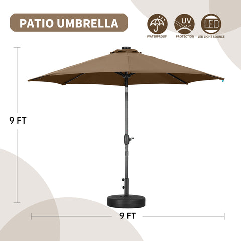 9ft Solar 32 LED Lighted Umbrella with 8 Ribs Adjustment and Crank Lift System for Patio Waterproof Sun Protection-Without Base