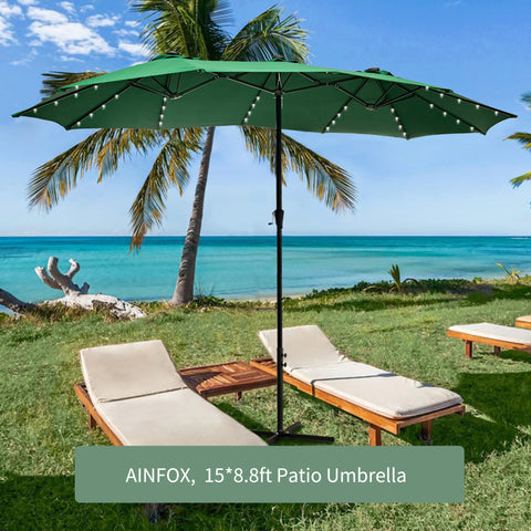 Ainfox 15 x 8.8' Outdoor Double-Sided Market Patio Umbrella Solar Lighted 48 Led Light - Base is not included