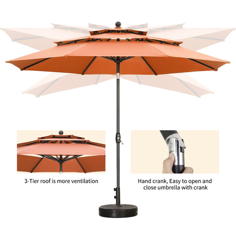 Ainfox 10FT 3 tier vented Patio Umbrella Outdoor Table Umbrella,Market Umbrella with Push Button Tilt and Crank for Garden, Lawn, Deck, Backyard & Pool