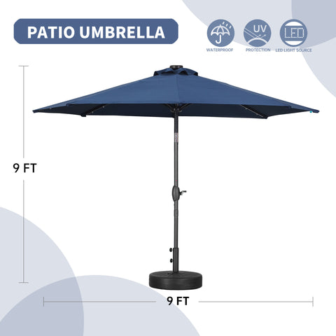 9ft Solar 32 LED Lighted Umbrella with 8 Ribs Adjustment and Crank Lift System for Patio Waterproof Sun Protection-Without Base