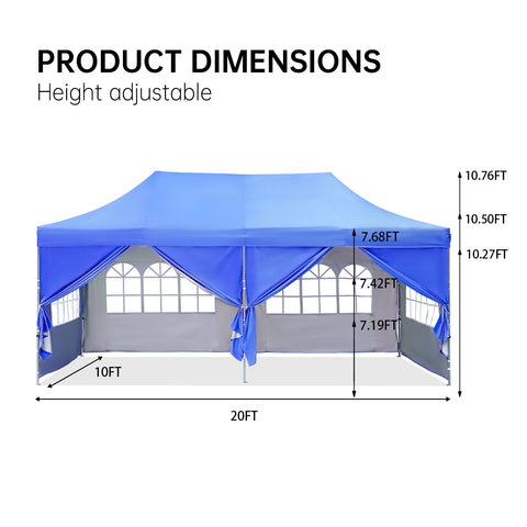 Ainfox 10x20Ft Pop up Canopy Tent, Party Heavy Duty Instant Gazebo with 4 Removable Sidewalls，4 Transparent Windows and 2 Zipper Doors