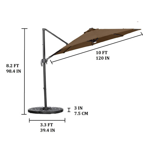 UNIDAZE 10 Ft Patio Offset Cantilever Umbrella 360°Rotation Garden Hanging Umbrella with Cross Base