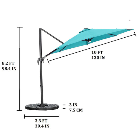 UNIDAZE 10 Ft Patio Offset Cantilever Umbrella 360°Rotation Garden Hanging Umbrella with Cross Base