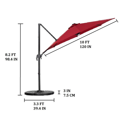 UNIDAZE 10 Ft Patio Offset Cantilever Umbrella 360°Rotation Garden Hanging Umbrella with Cross Base