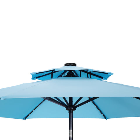 Ainfox 2-Tiers Patio upright pole table umbrella with outdoor solar light, 10' with steering, 8 Sturdy rib sresistant for garden pool & Lawns