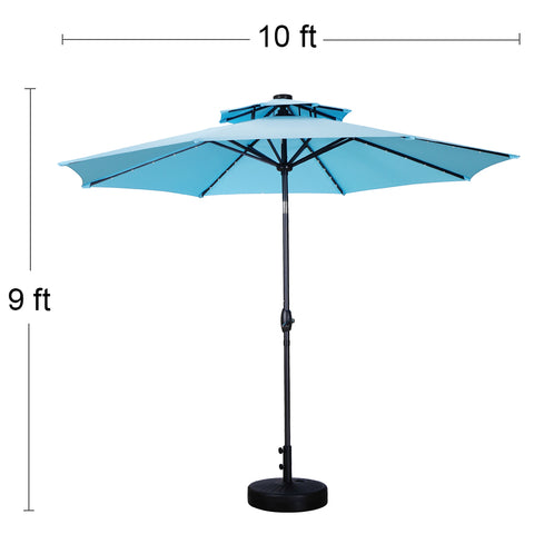 Ainfox 2-Tiers Patio upright pole table umbrella with outdoor solar light, 10' with steering, 8 Sturdy rib sresistant for garden pool & Lawns