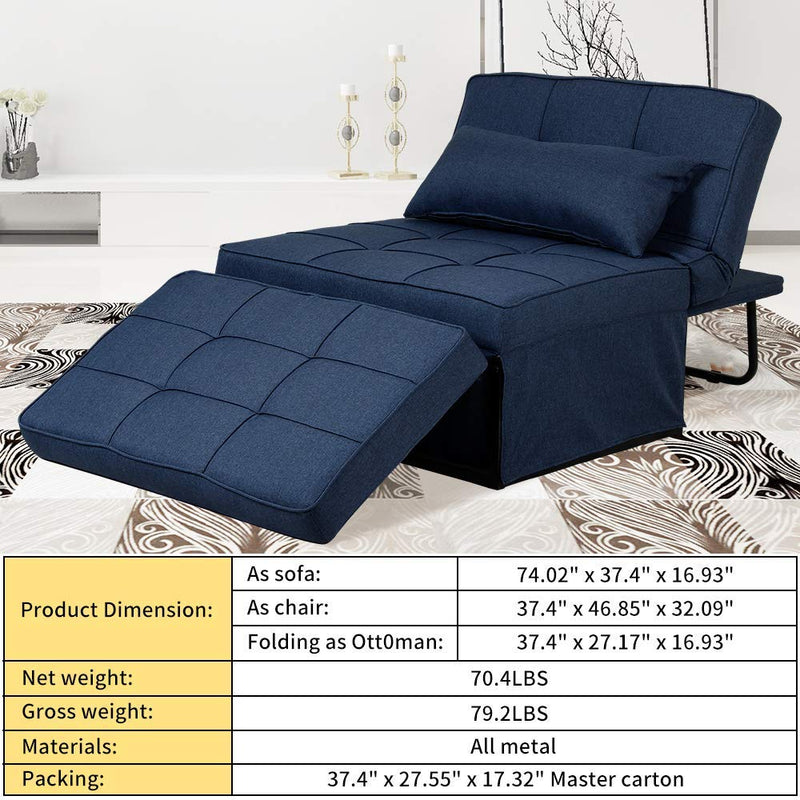 Ainfox Folding Sofa Bed, 4 in 1 Daybeds Ottoman Chair Lounge Couch for Guest Sleeper, Suitable for Modern Living Room, Bedroom, Twin Size